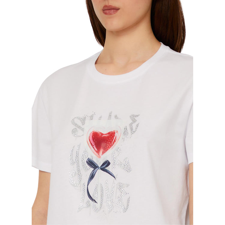 T-shirt bianca con stampa cuore e fiocco