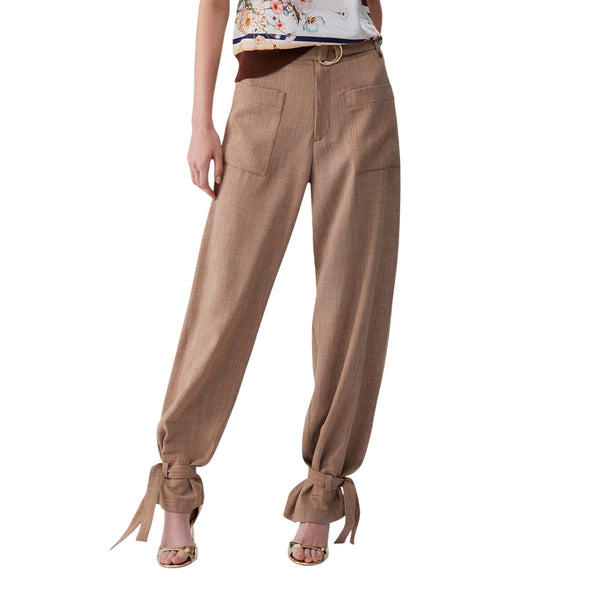 Pantaloni marroni con fiocco sulla caviglia