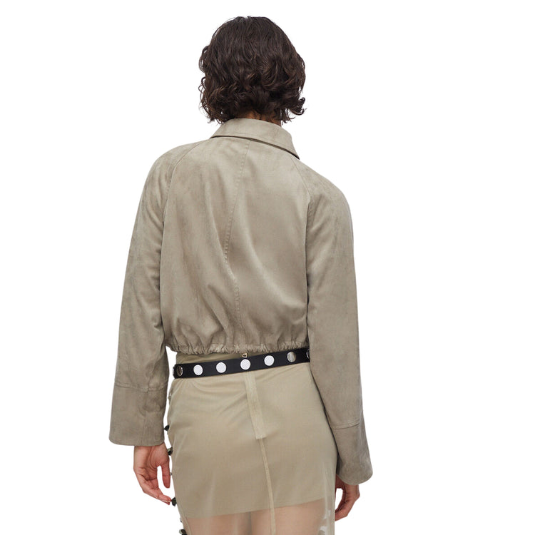 Giacca scamosciata grigia con zip