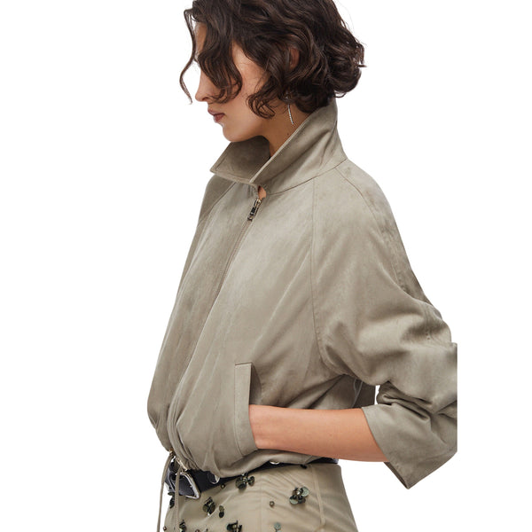 Giacca scamosciata grigia con zip