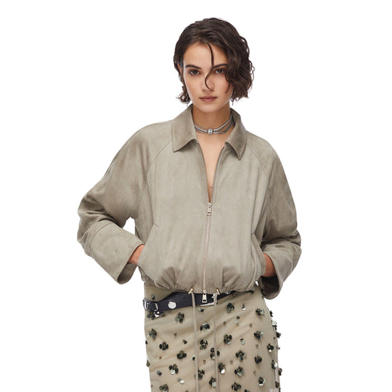 Giacca scamosciata grigia con zip