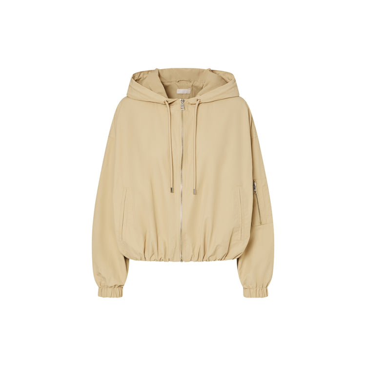 Bomber Donna in nylon con cappuccio Beige