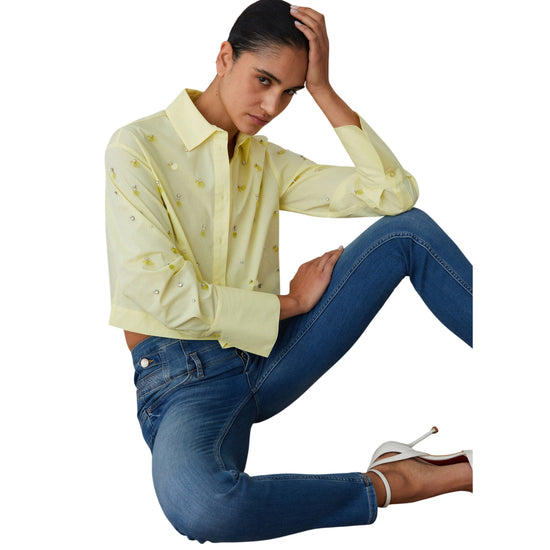 Camicia gialla con paillettes e strass