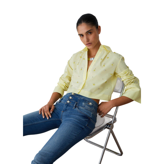 Camicia gialla con paillettes e strass