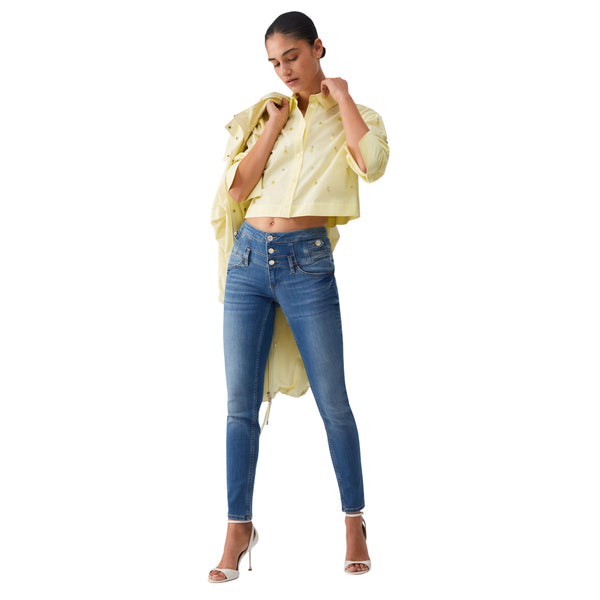 Camicia gialla con paillettes e strass