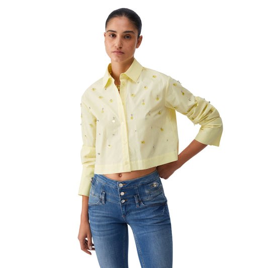 Camicia gialla con paillettes e strass