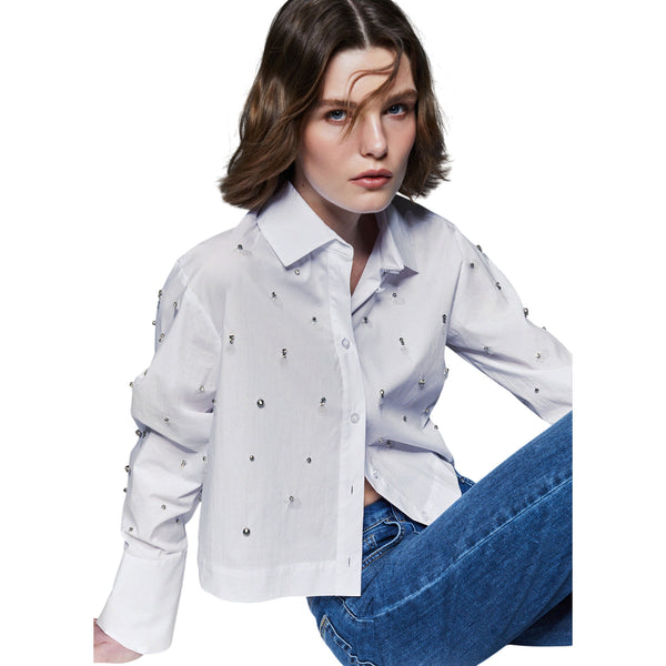 Camicia bianca con paillettes e ricami gioiello