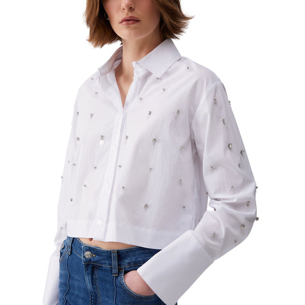 Camicia bianca con paillettes e ricami gioiello