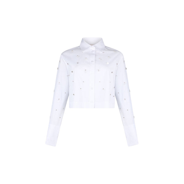 Camicia bianca con paillettes e ricami gioiello