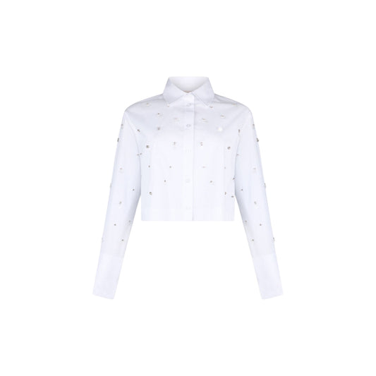 Camicia bianca con paillettes e ricami gioiello