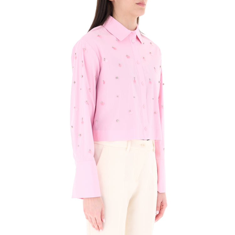 Camicia rosa con paillettes e ricami gioiello 