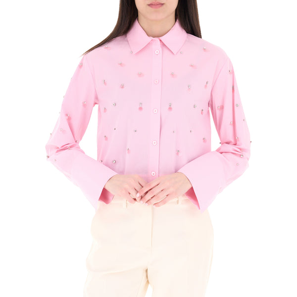 Camicia rosa con paillettes e ricami gioiello 