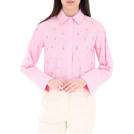 Camicia rosa con paillettes e ricami gioiello 