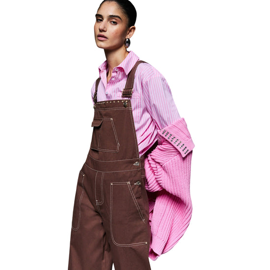 Salopette marrone donna in bull di cotone