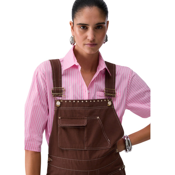 Salopette marrone donna in bull di cotone