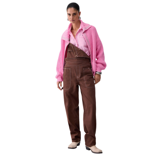 Salopette marrone donna in bull di cotone