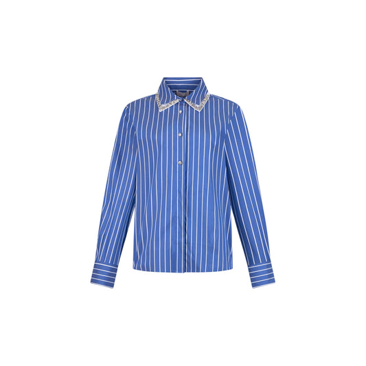 Camicia azzurra a righe bianche con colletto removibile