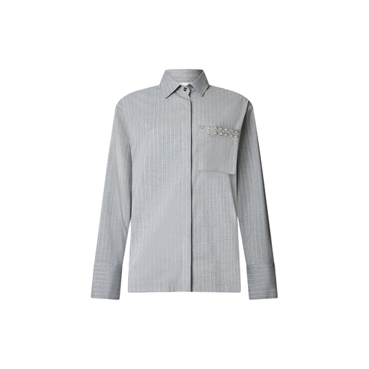 Camicie grigia gessata con tasca con borchie