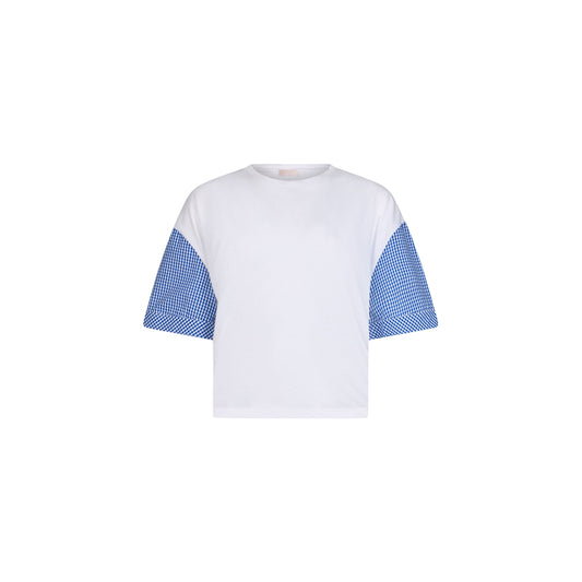 T-shirt Donna con inserti a quadri Blu e girocollo