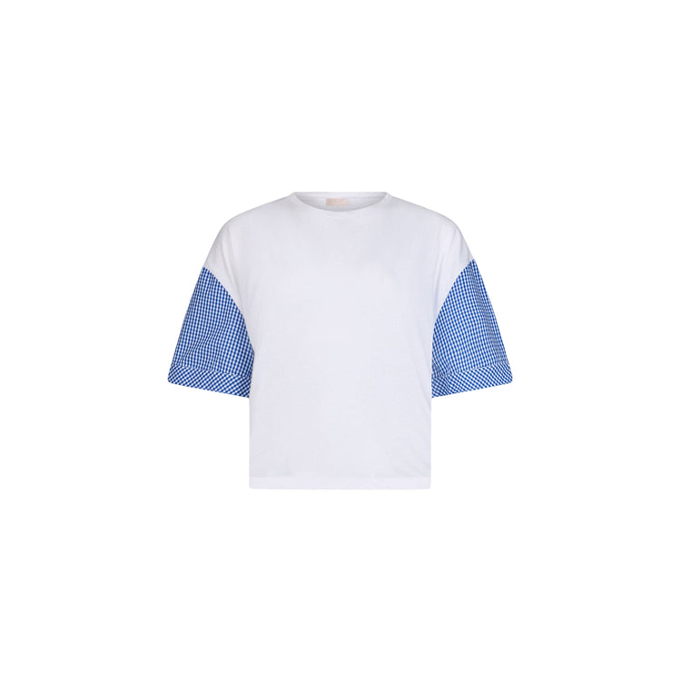 T-shirt Donna con inserti a quadri Blu e girocollo