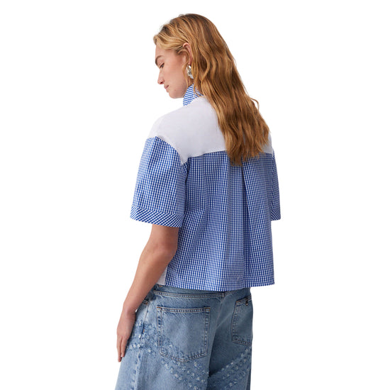 T-shirt Donna con inserti a quadri Blu e girocollo