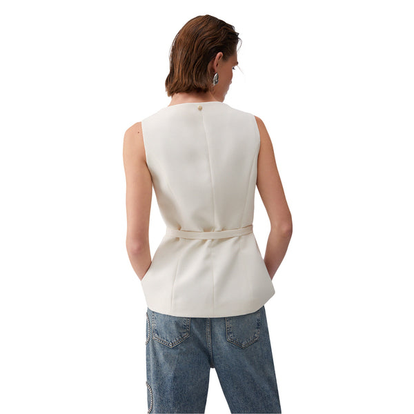 Gilet Donna con cintura sur ton in vita modella retro