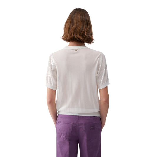 T-shirt bianca con paillettes ricamate