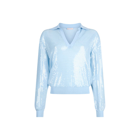Maglia azzurra scollo a V con paillettes