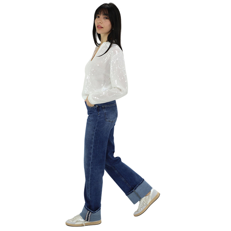 Maglietta bianca con scollo a V con paillettes