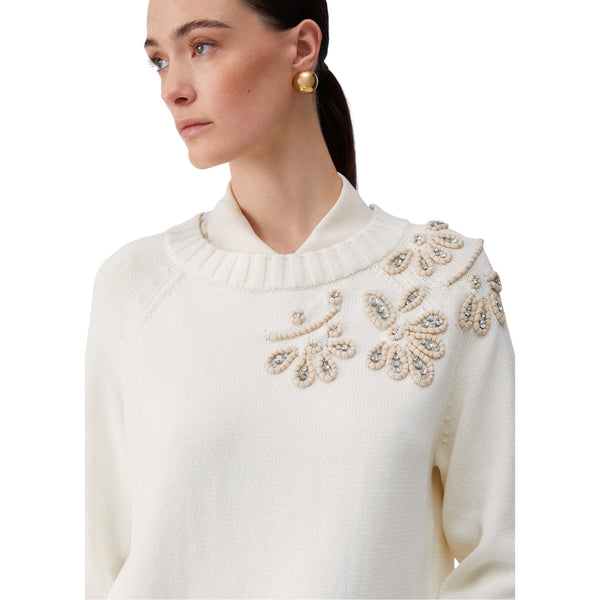 Maglia Donna con ricami gioiello Bianco dettaglio