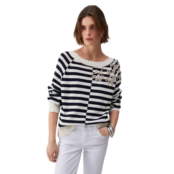 Maglietta a maniche lunghe con ricami gioiello