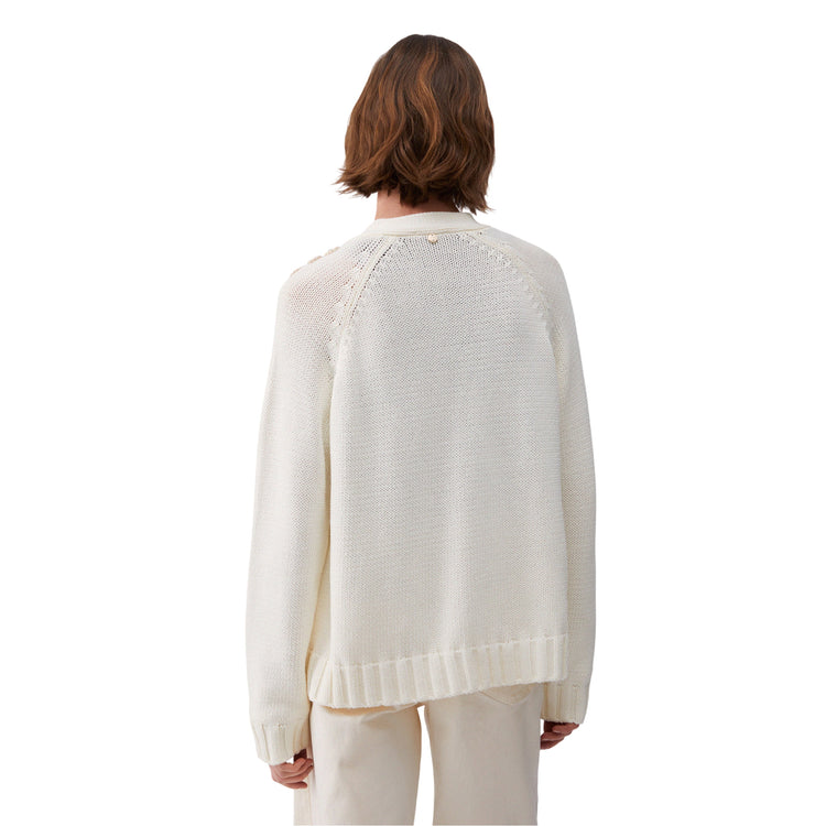 Cardigan Donna bianco con ricami gioiello modella retro