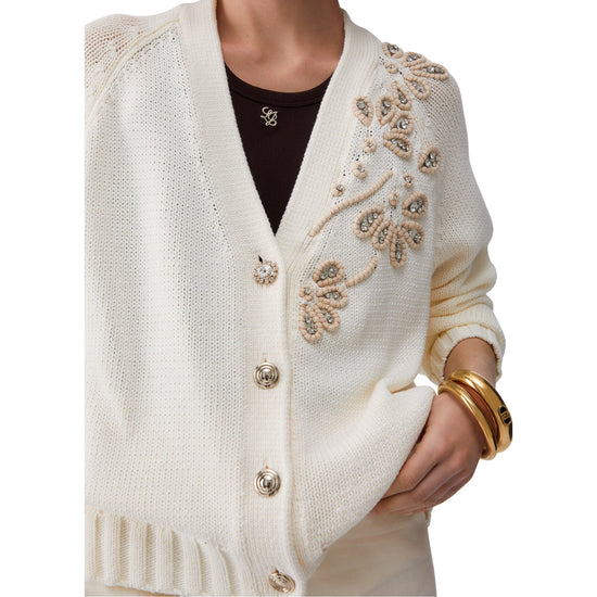 Cardigan Donna bianco con ricami gioiello dettaglio