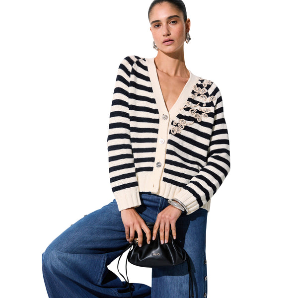 Cardigan a righe con ricami gioiello 