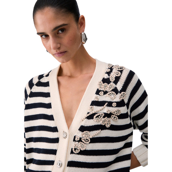 Cardigan a righe con ricami gioiello 