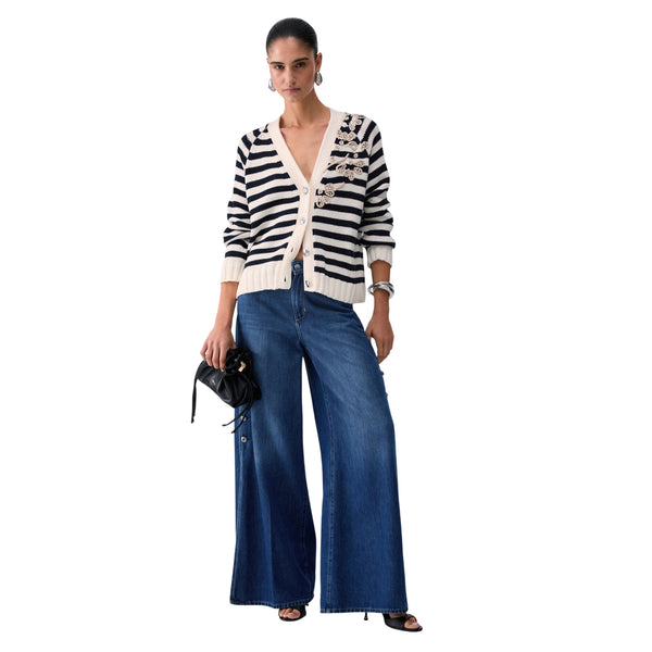 Cardigan a righe con ricami gioiello 