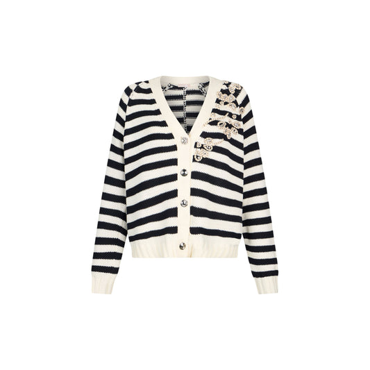Cardigan a righe con ricami gioiello