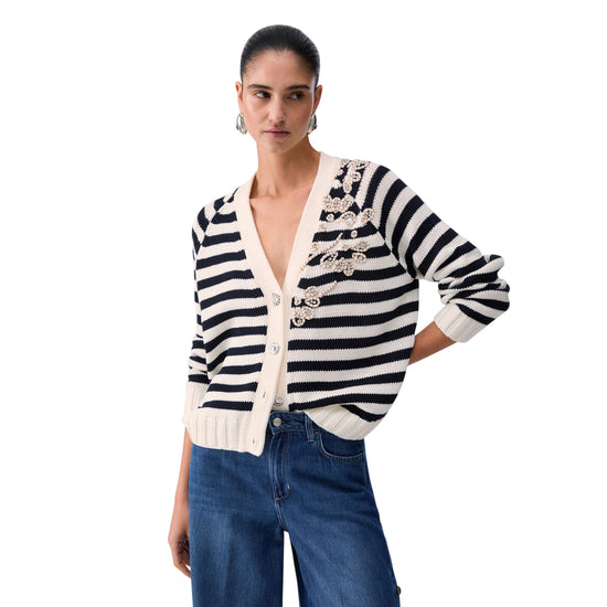 Cardigan a righe con ricami gioiello 