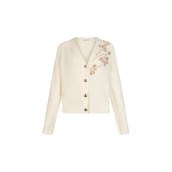 Cardigan Donna bianco con ricami gioiello