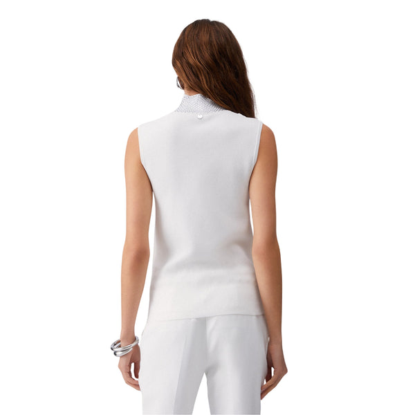Top Donna Bianco con applicazione strass modella retro
