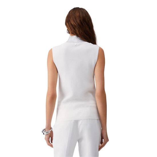 Top Donna Bianco con applicazione strass modella retro