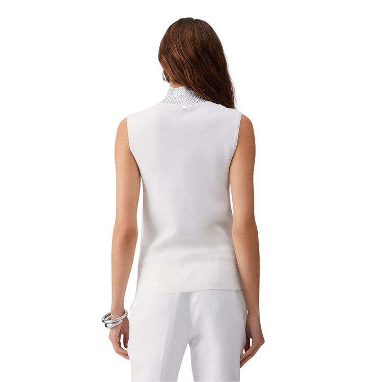 Top Donna Bianco con applicazione strass modella retro