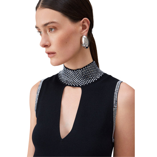 Abito corto Donna in maglia con strass Nero dettaglio ravicinato