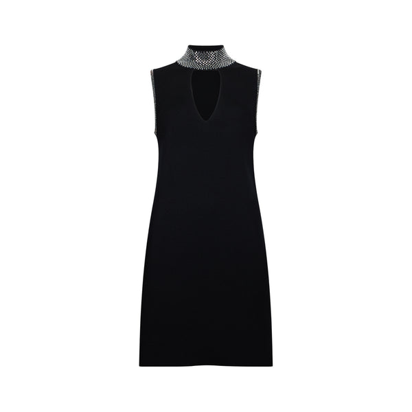 Abito corto Donna in maglia con strass Nero
