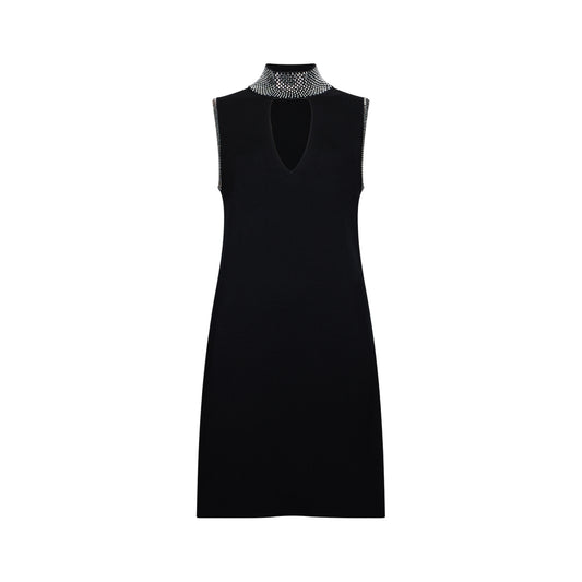 Abito corto Donna in maglia con strass Nero