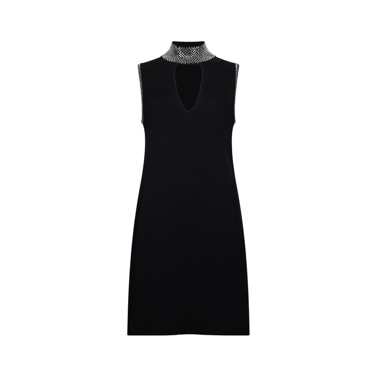Abito corto Donna in maglia con strass Nero