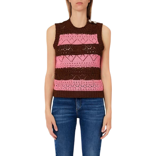 Maglia Donna a righe, con bottoni gioiello e girocollo