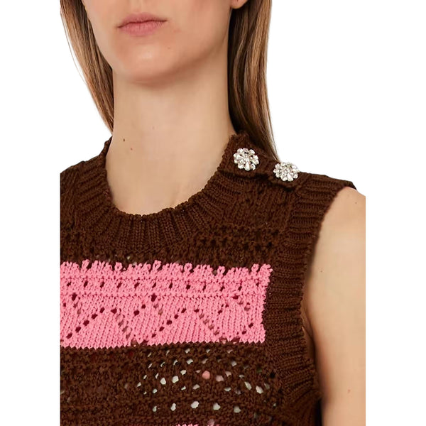 Maglia Donna a righe, con bottoni gioiello e girocollo