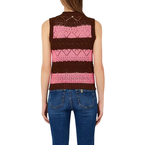 Maglia Donna a righe, con bottoni gioiello e girocollo