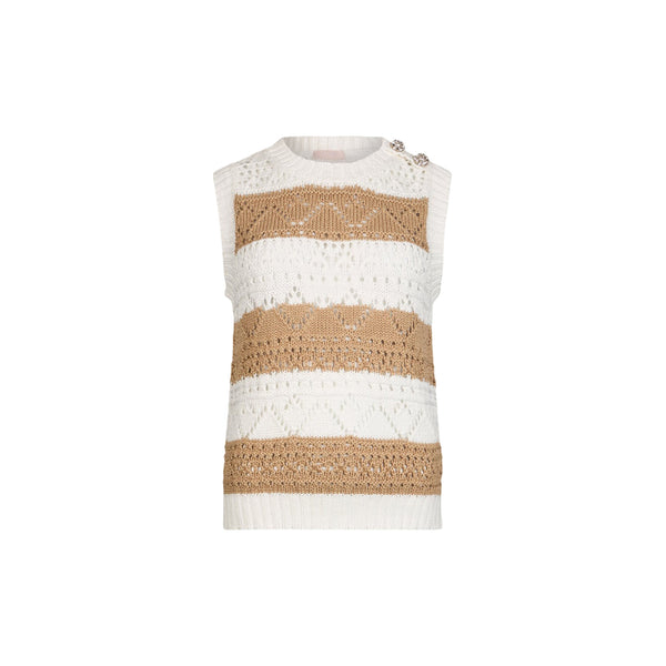 Top in maglia crochet bianco e marrone